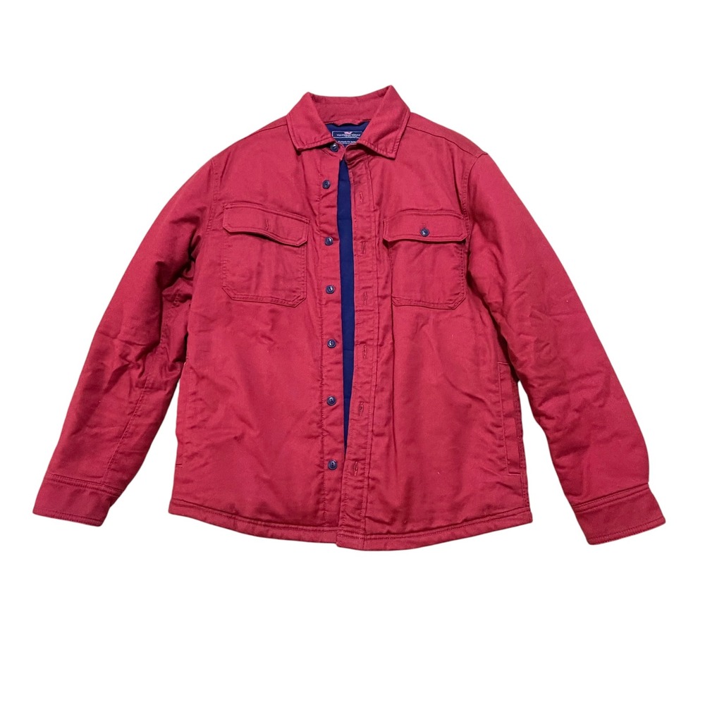 Vineyard Vines Mensā Small Red Quilted Lined Shirt Jacket Cotton Twill Shacket